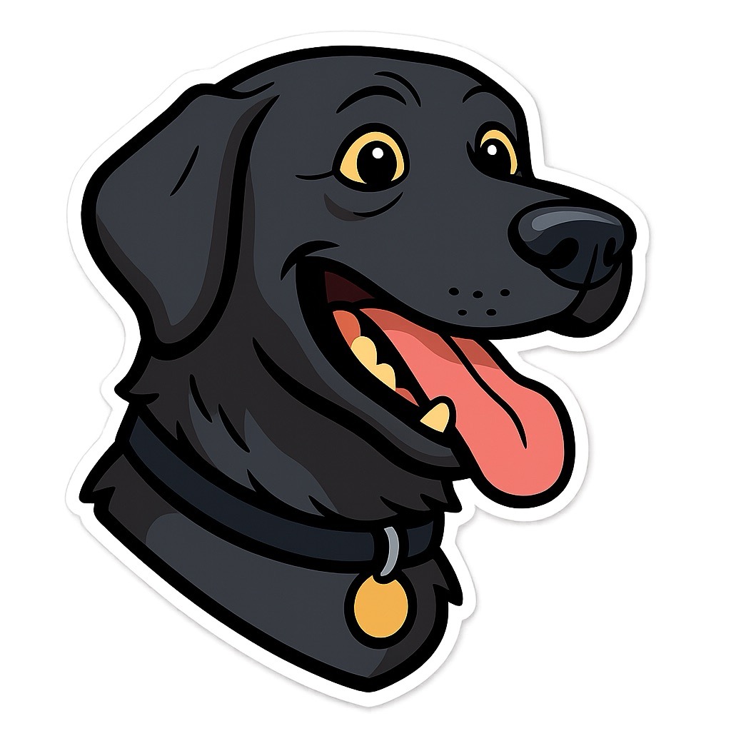 Dog transformed into sticker style